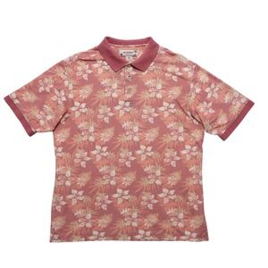 Summa Hawaiian Polo Shirt Mens Medium Red Hibiscus Tropical Aloha Floral Print